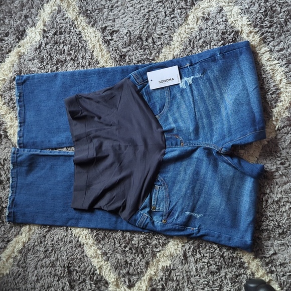 NWT Sonoma Full-Coverage Belly Band Bootcut Denim Dark Jeans Size 6-Maternity - Picture 3 of 9